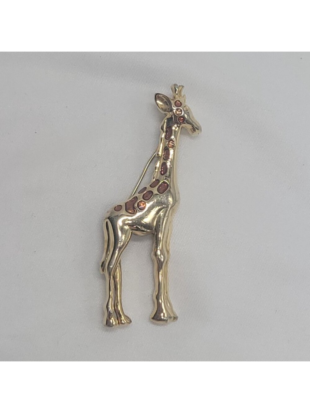 Gold-Tone Giraffe Pin With Brown Enamel Spots Vintage Animal Brooch Jewelry